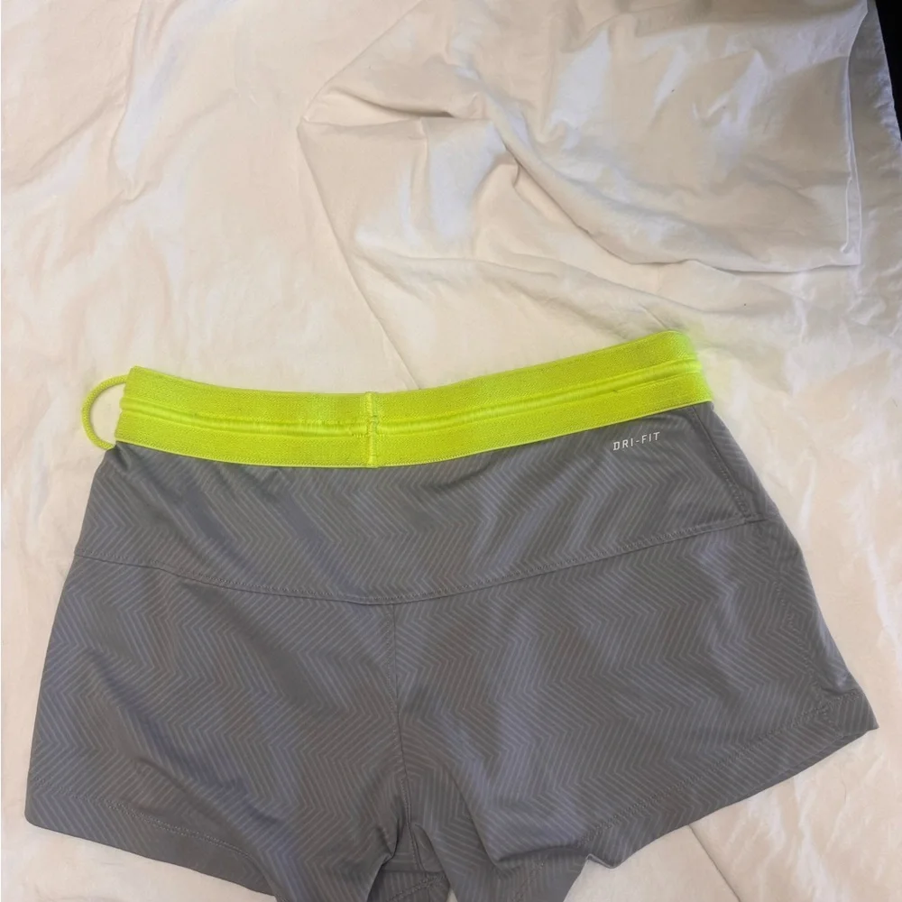 Nike Women's Dri Fit Shorts athletic or running Gray and Neon Green size small